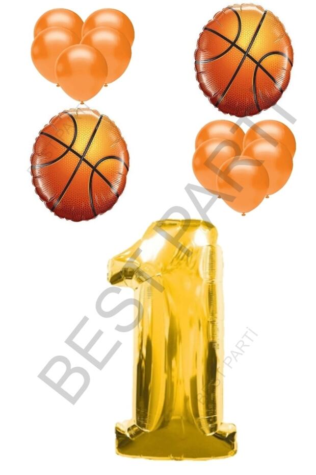 Best Basketball Ball and Gold Color Number Foil and Latex Balloon Set Age 1