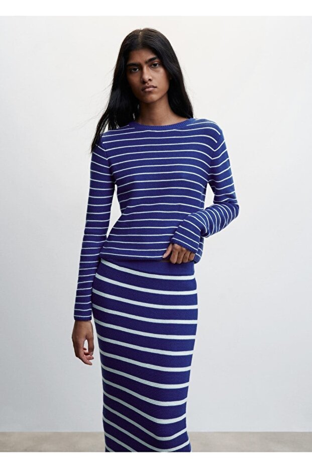 Çizgili Triko Etek - 1