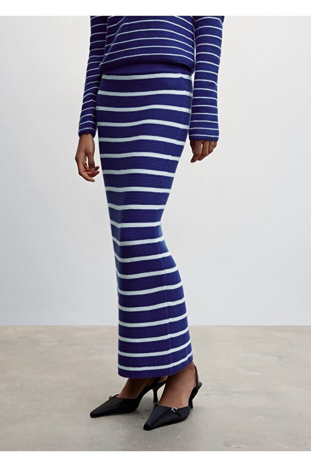 Çizgili Triko Etek - 6