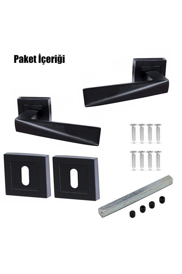 Siyah Prizma Kare Rozetli Kapı Kolu Oda (1 Takım= 2 Adet Arkalı/önlü) - 2
