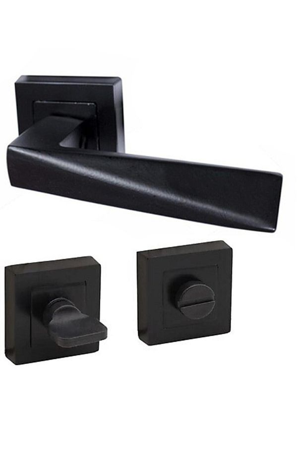 Siyah Prizma Kare Rozetli Kapı Kolu WC-Banyo(1 Takım= 2 Adet Arkalı/önlü) - 1