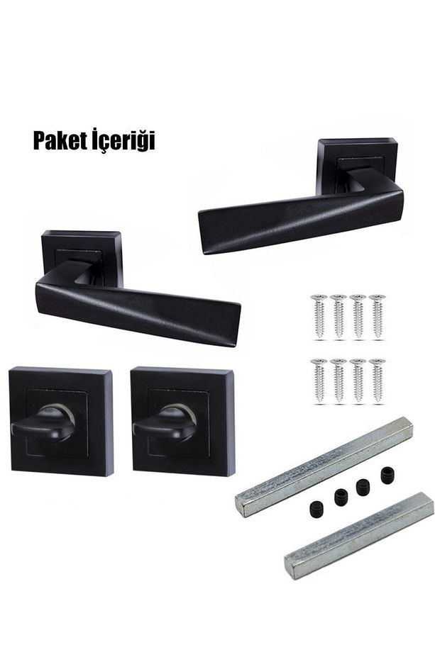Siyah Prizma Kare Rozetli Kapı Kolu WC-Banyo(1 Takım= 2 Adet Arkalı/önlü) - 2