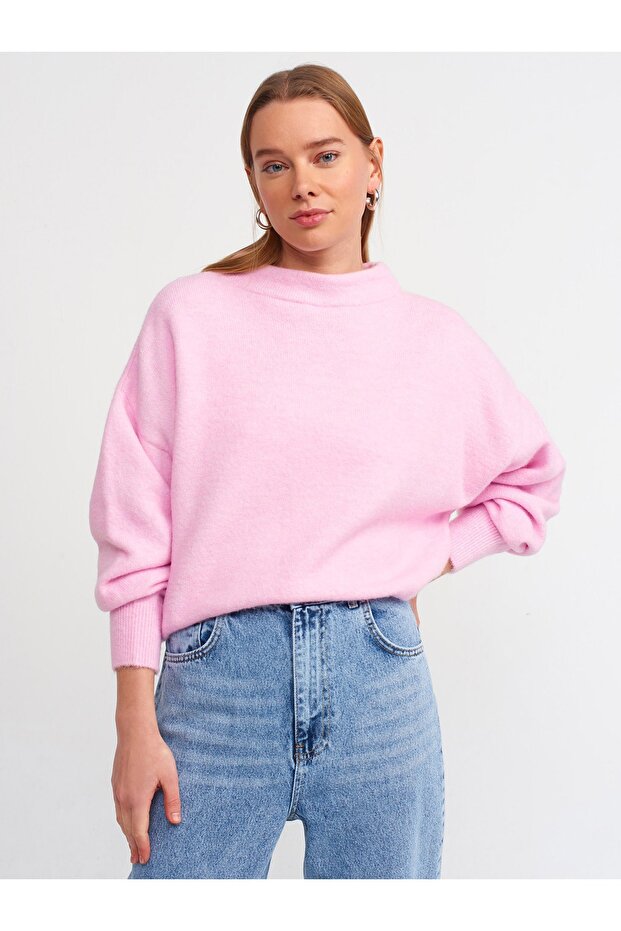 PEMBE DİK YAKA BASIC KAZAK - 1