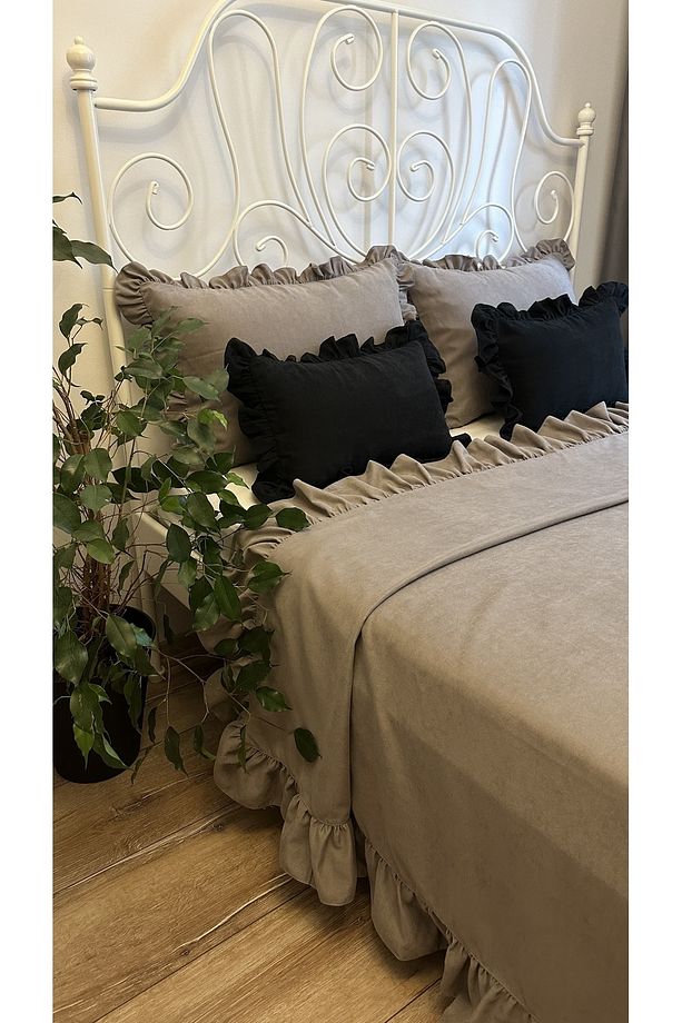 Fırfırlı Gri Yatak Örtüsü Takımı Çift Kişilik - 6