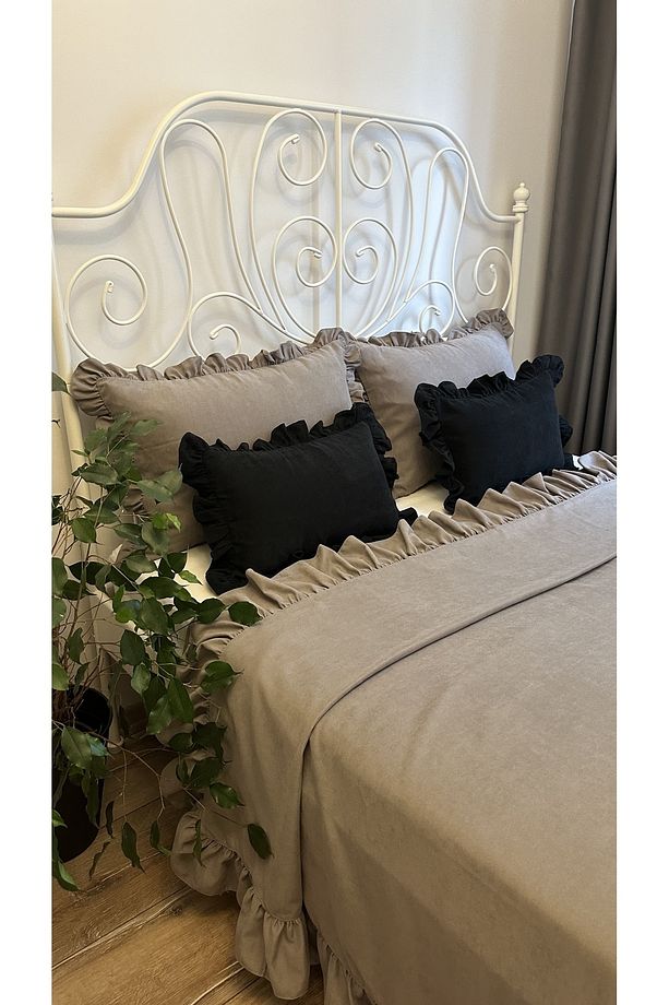 Fırfırlı Gri Yatak Örtüsü Takımı Çift Kişilik - 8