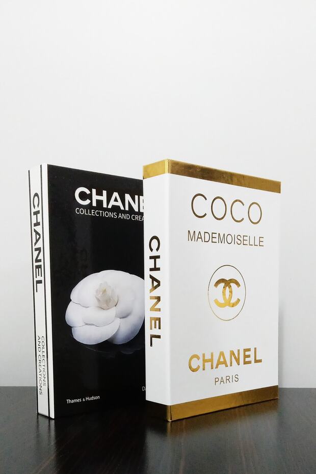 2-Piece Decorative Book Box with Black Rose & White Gilding Theme