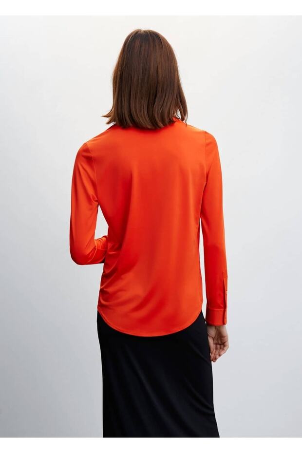 Dökümlü Düğmeli Gömlek - 4