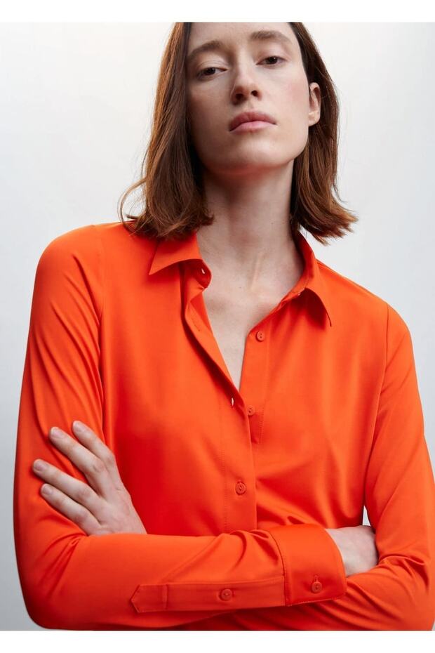 Dökümlü Düğmeli Gömlek - 7