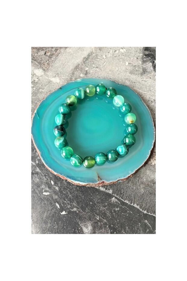 Green Agate Natural Stone Bracelet 8 mm Flexible Fish Tape