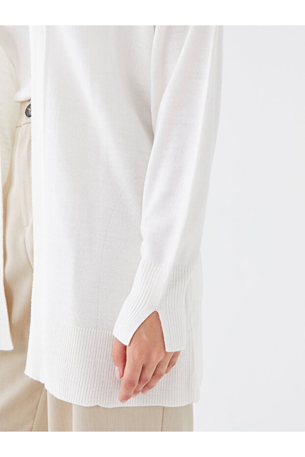 Şal Yaka Düz Uzun Kollu Oversize Kadın Triko Hırka - 4