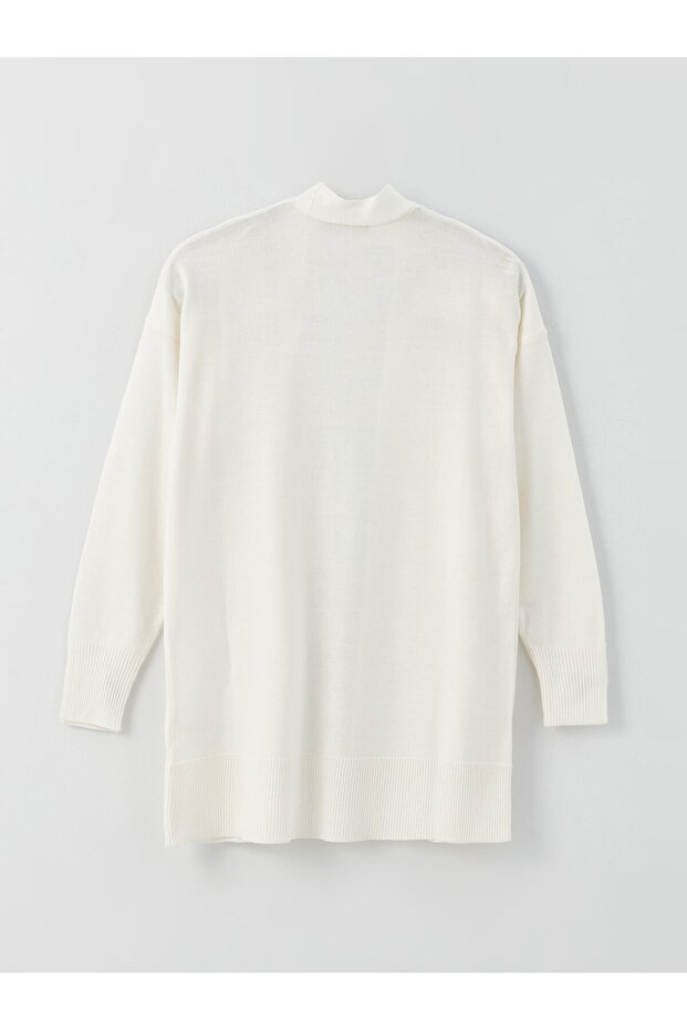 Şal Yaka Düz Uzun Kollu Oversize Kadın Triko Hırka - 7