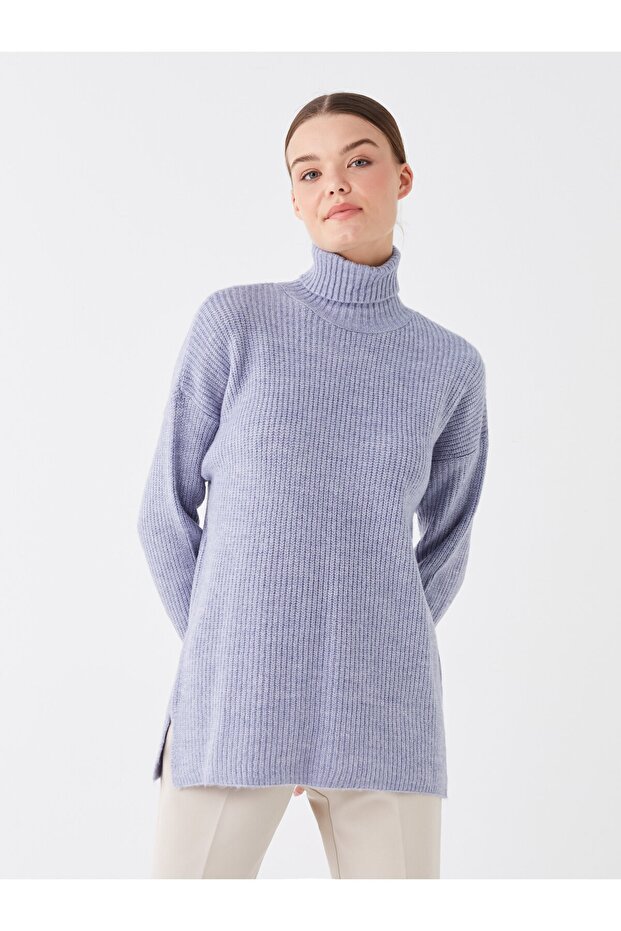 Turtleneck solid long sleeve women knitwear sweater