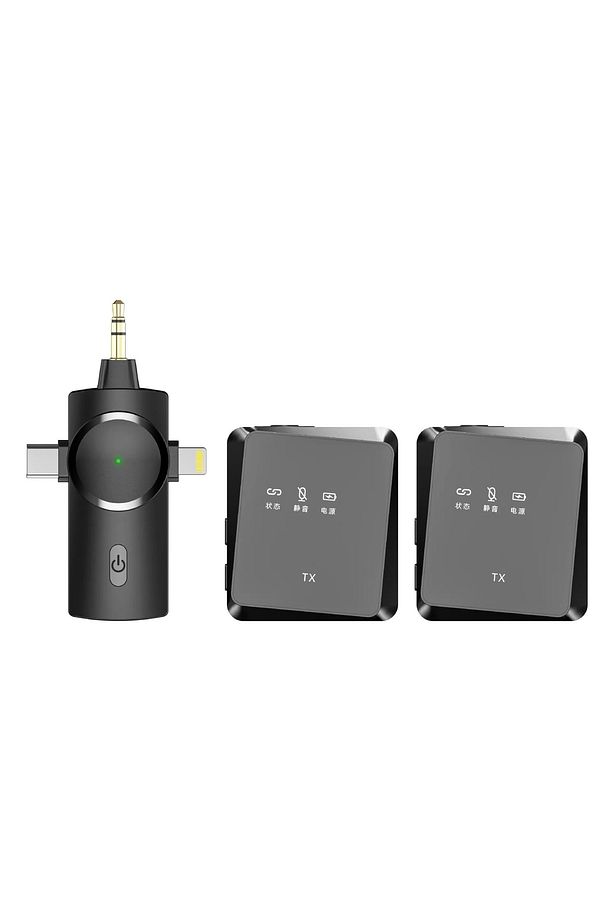 Type-C iPhone Çiftli Kablosuz Yaka Mikrofonu 3in1 Kamera PC Android iOS Uyumlu - 1