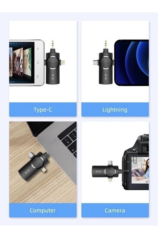Type-C iPhone Çiftli Kablosuz Yaka Mikrofonu 3in1 Kamera PC Android iOS Uyumlu - 2