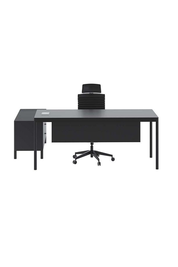 LESS 120 CM TEKLİ ETAJERLİ SİYAH YÖNETİCİ ÇALIŞMA OFİS MASA - 1