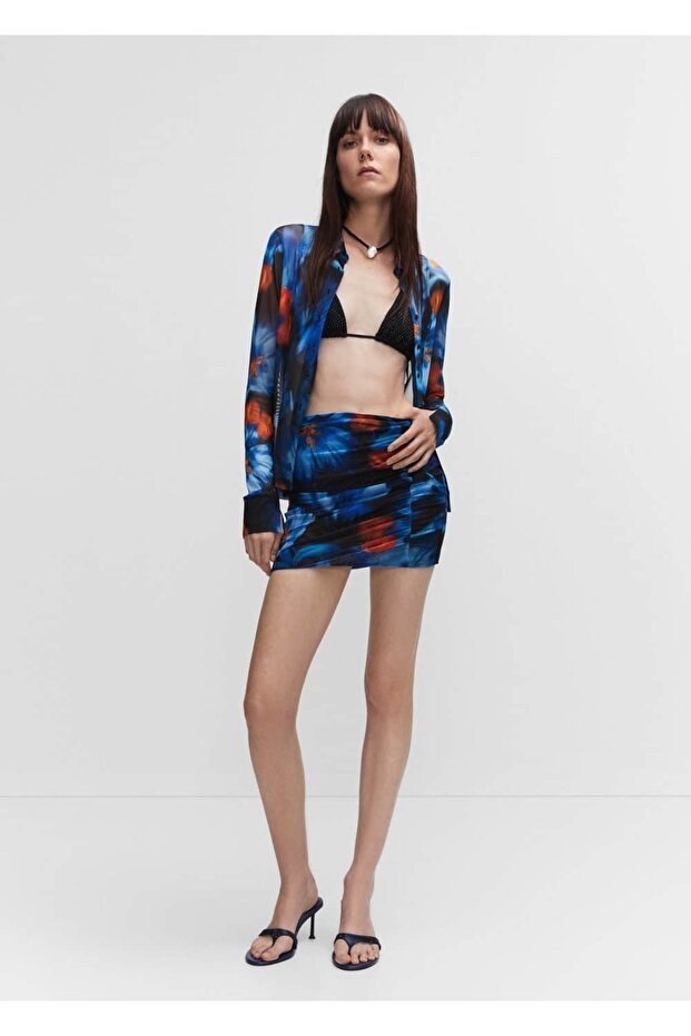 Büzgülü tül mini etek - 2