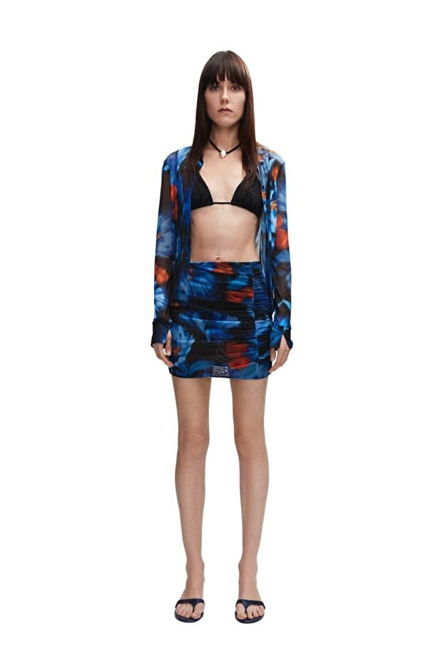 Büzgülü tül mini etek - 7