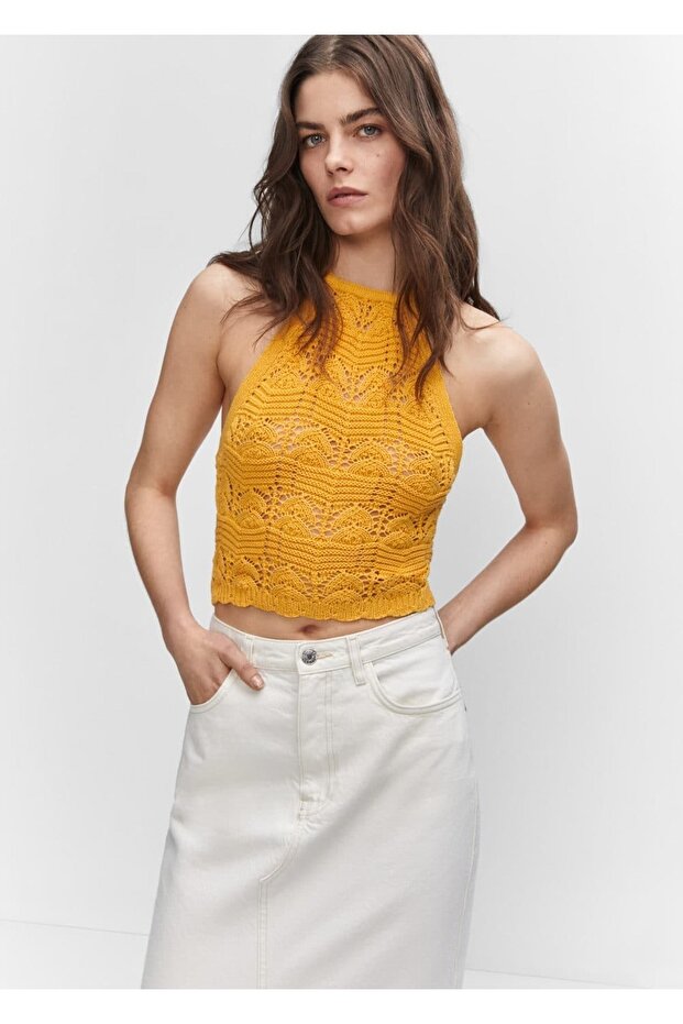 Halter Yakalı Kroşe Bluz - 1