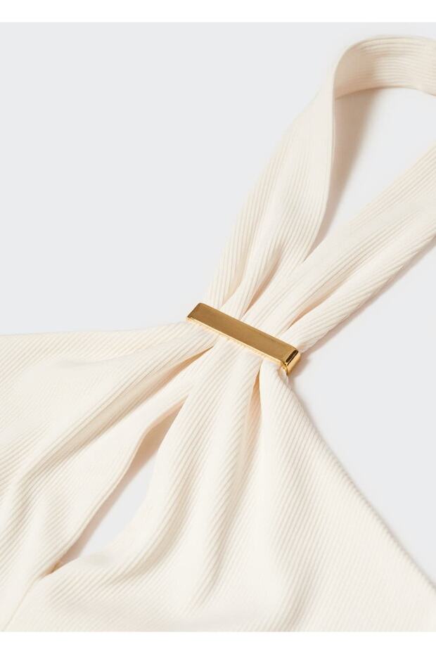 Metal Detaylı Halter Yaka Bluz - 6