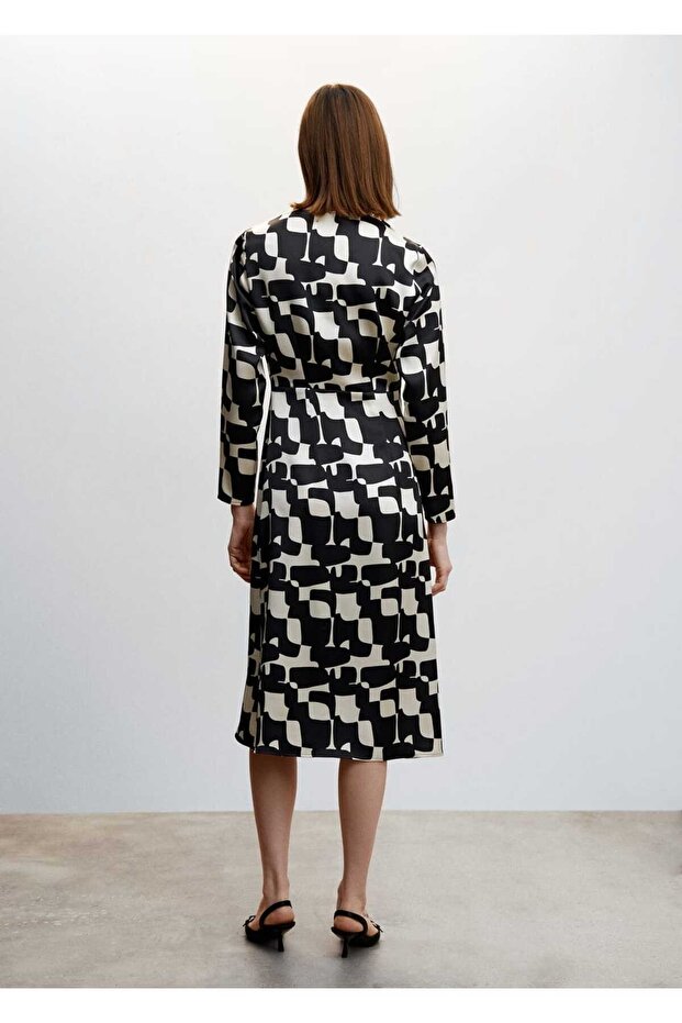 Desenli Saten Elbise - 4