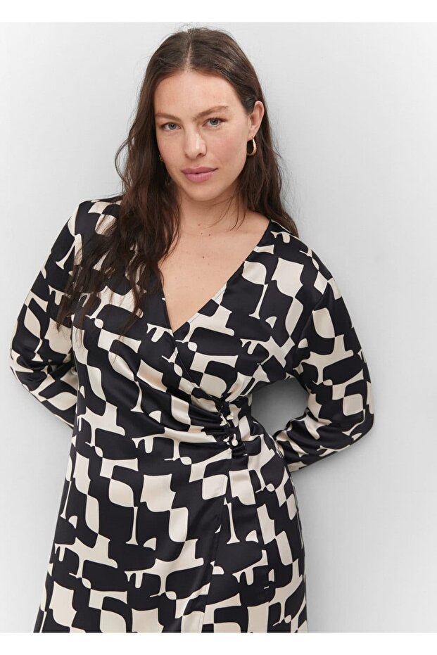 Desenli Saten Elbise - 5