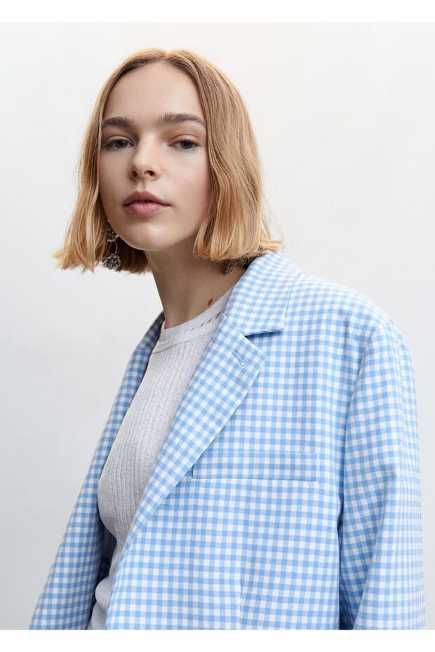 Gingham Blazer Jacket - 5