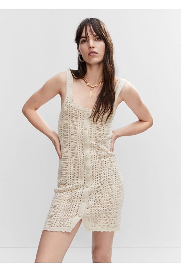 Düğmeli triko elbise - 1