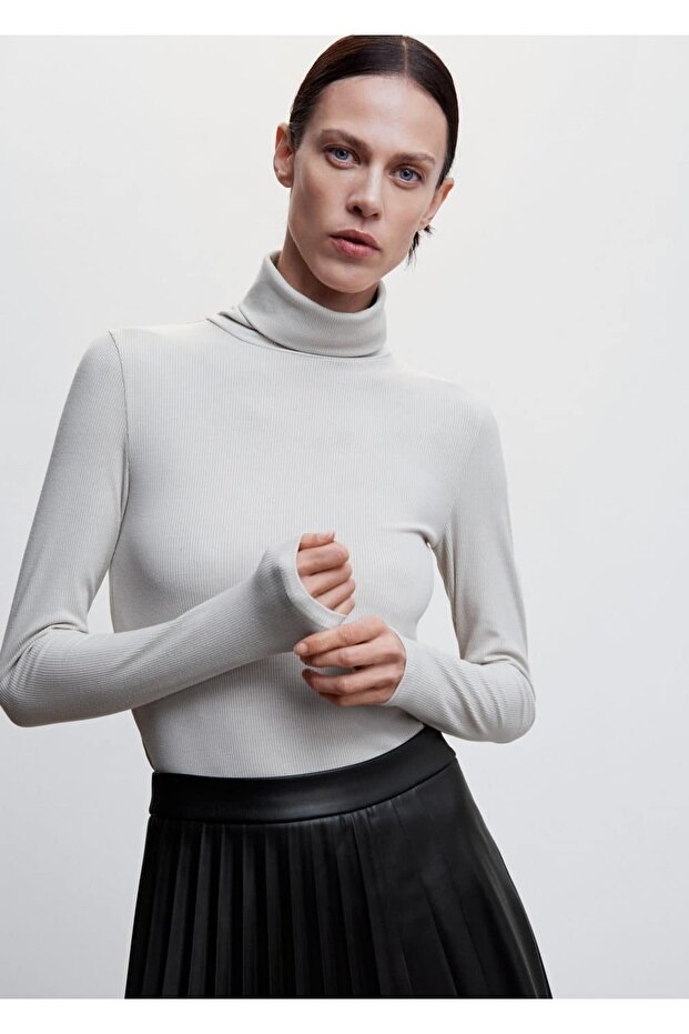 Deri Görünümlü Pilili Etek - 5