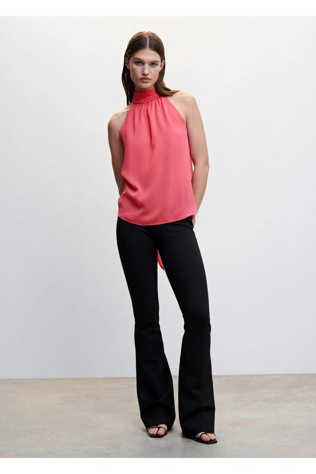 Halter Yaka Bağ Detaylı Bluz - 2