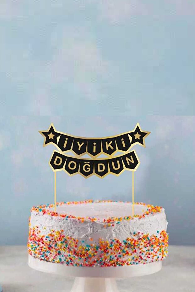 Toothpick on Cake Happy Birthday Black Gold