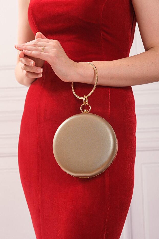 Women's Bronze Fabric Round Evening Dress Evening Bag