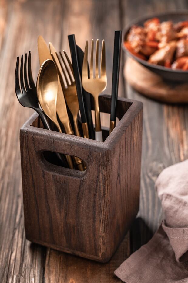 Wooden Spoon Holder - Wooden Multi-Purpose Box - Cutlery Organizer - Wooden Spoon Holder