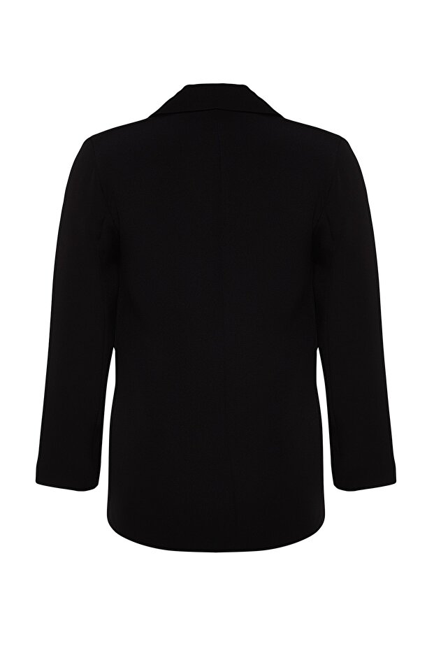 Siyah Leopar Astar Detaylı Blazer Dokuma Ceket TBBSS22CE0195 - 8