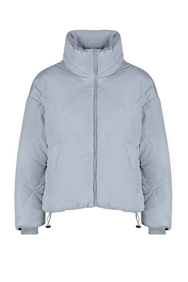 Gri Oversize Kalıp Su İtici Şişme Kapitone Mont TWOAW24MO00146 - 10