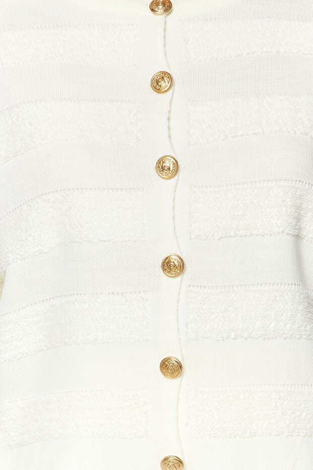 Ecru Bunda s výstrihom Vzhľad Pletený Cardigan TWOAW24HI00337 - 4