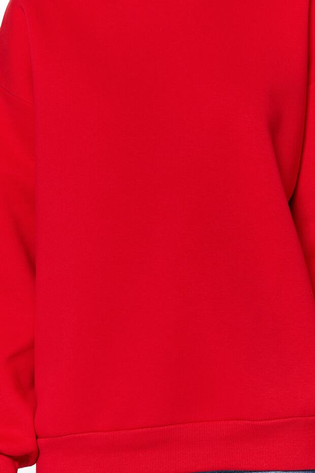 Kırmızı Oversize/Rahat Kesim Basic Bisiklet Yaka Kalın/İçi polarlı Örme Sweatshirt TWOAW24SW00102 - 6