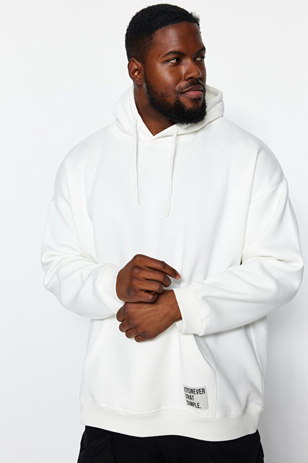 Bluza z kapturem z polaru w dużym rozmiarze - Ecru TMNAW24AO00000 - 2