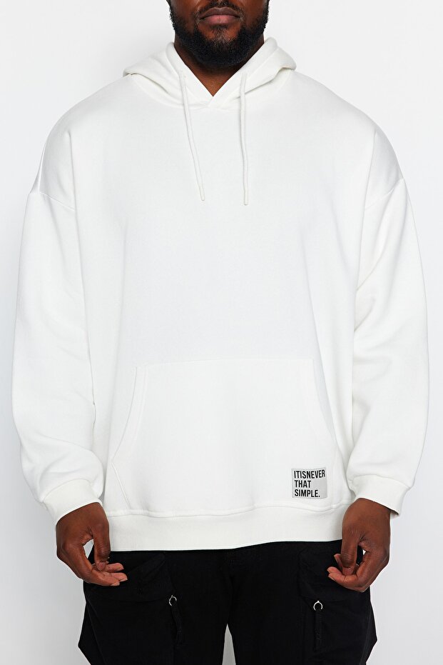 Bluza z kapturem z polaru w dużym rozmiarze - Ecru TMNAW24AO00000 - 4