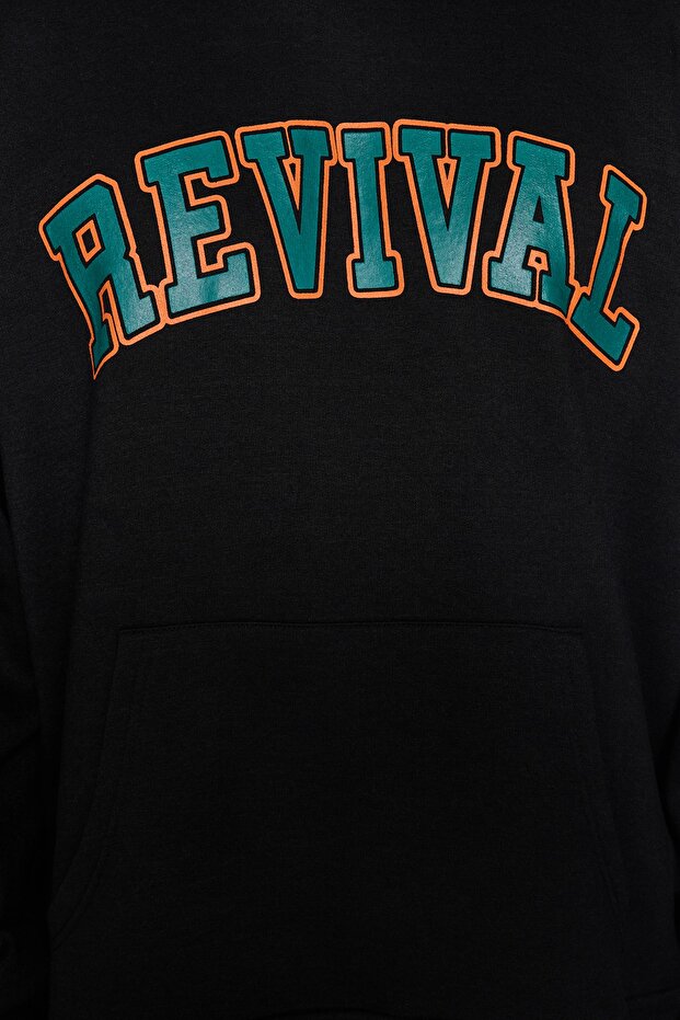 Černá unisex mikina s kapucí plus velikost oversize/široký střih fleece uvnitř Tmnaw24Ao00021 - 4