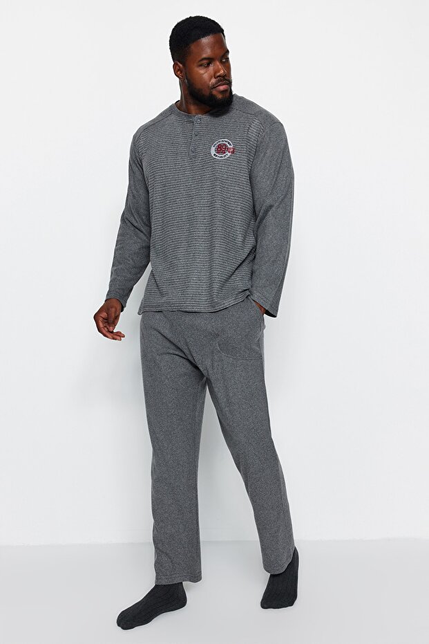 Füme Regular Fit Örme Büyük Beden Pijama Takımı TMNAW24AI00002 - 6
