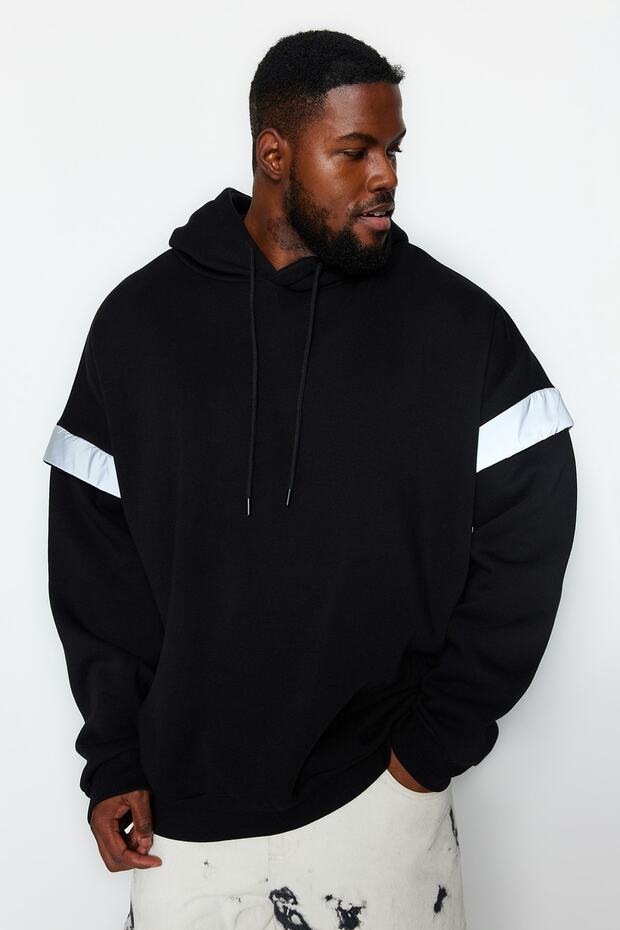 Čierna fleecová mikina s kapucňou veľkej veľkosti - Tmnaw24Ao00010 - 1