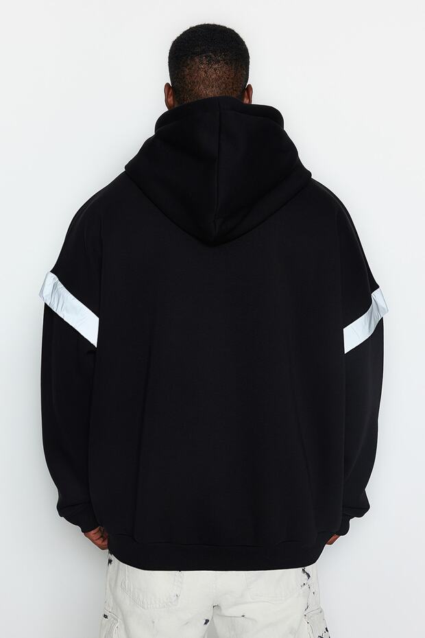 Čierna fleecová mikina s kapucňou veľkej veľkosti - Tmnaw24Ao00010 - 6