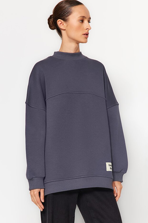 Antrasit Oversize Örme İçi Polarlı Tüylü Sweatshirt TCTAW24TW00022 - 3