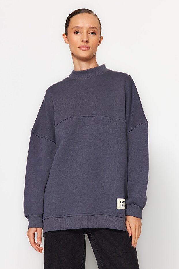 Antrasit Oversize Örme İçi Polarlı Tüylü Sweatshirt TCTAW24TW00022 - 1