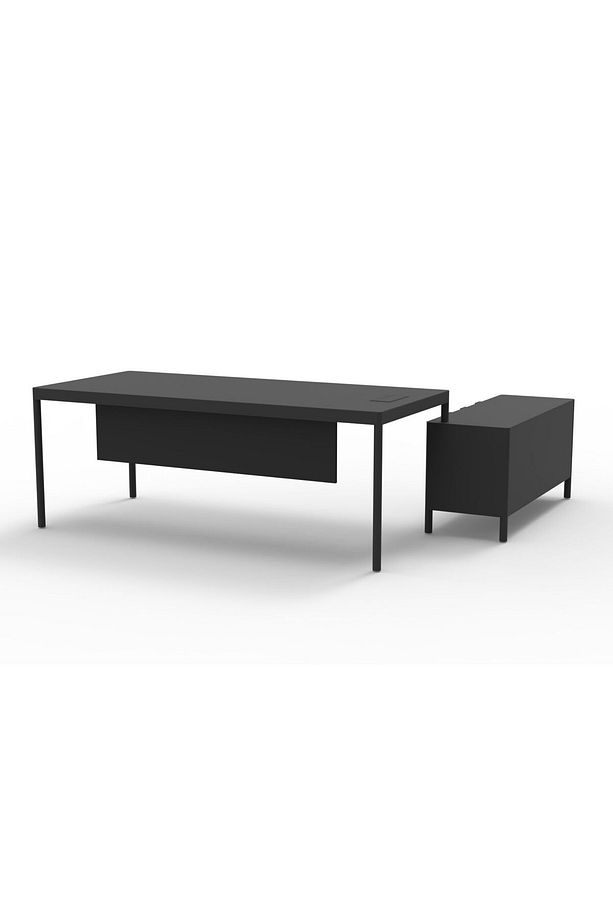 LESS 180 CM TEKLİ ETAJERLİ SİYAH YÖNETİCİ ÇALIŞMA OFİS MASA - 3