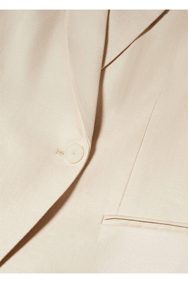 Düğmeli Keten Blazer Ceket - 8