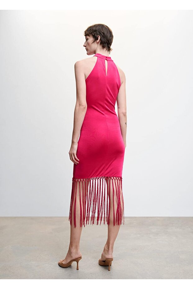 Halter Yaka Püsküllü Elbise - 11