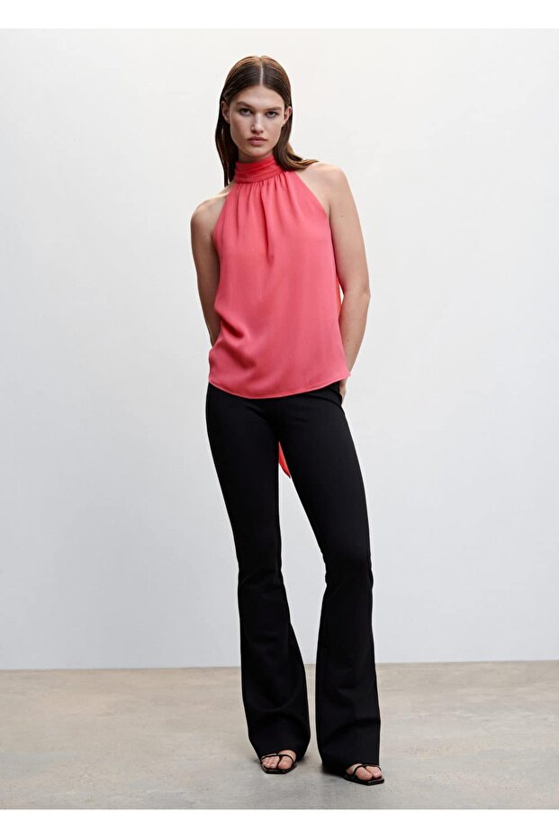 Halter Yaka Bağ Detaylı Bluz - 9