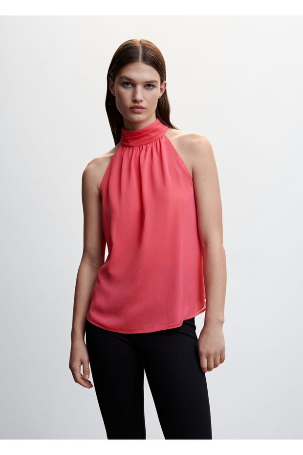 Halter Yaka Bağ Detaylı Bluz - 15