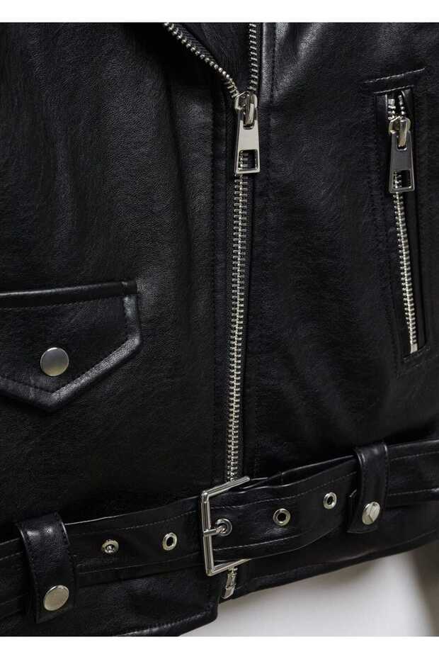 Oversize Deri Görünümlü Ceket - 13